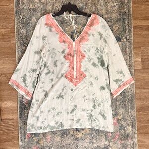 Boho Floral Tunic or swim coverup with Pink Accents